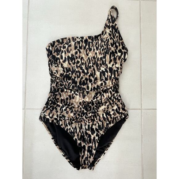 Ellen Tracy Swim One Piece Swimsuit One Shoulder Print Swimwear - Picture 1 of 8